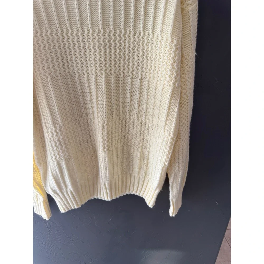 Vintage Forum Mens Medium Pale Yellow Textured Ribbed Knit Crewneck Sweater